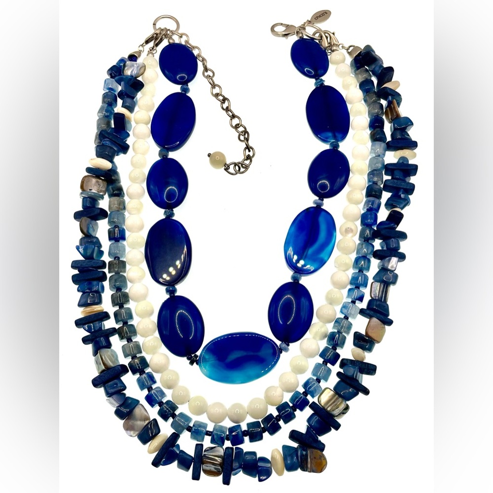 Unique Convertible Multistrand Necklace Chico’s White and Blue Tones Beaded